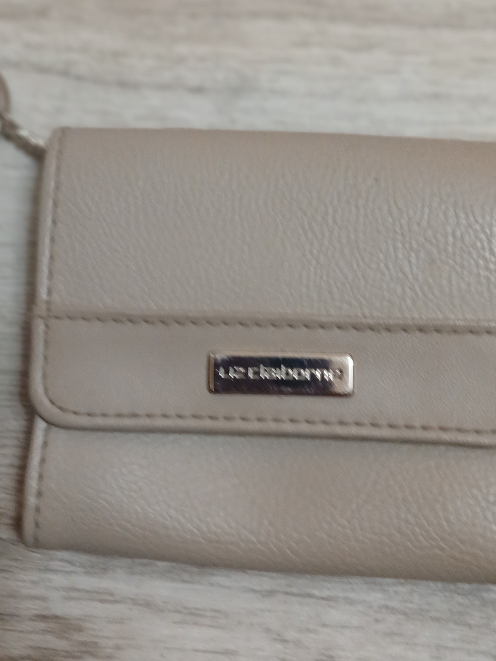 Liz Claiborne Taupe Faux Leather Crossbody Wallet